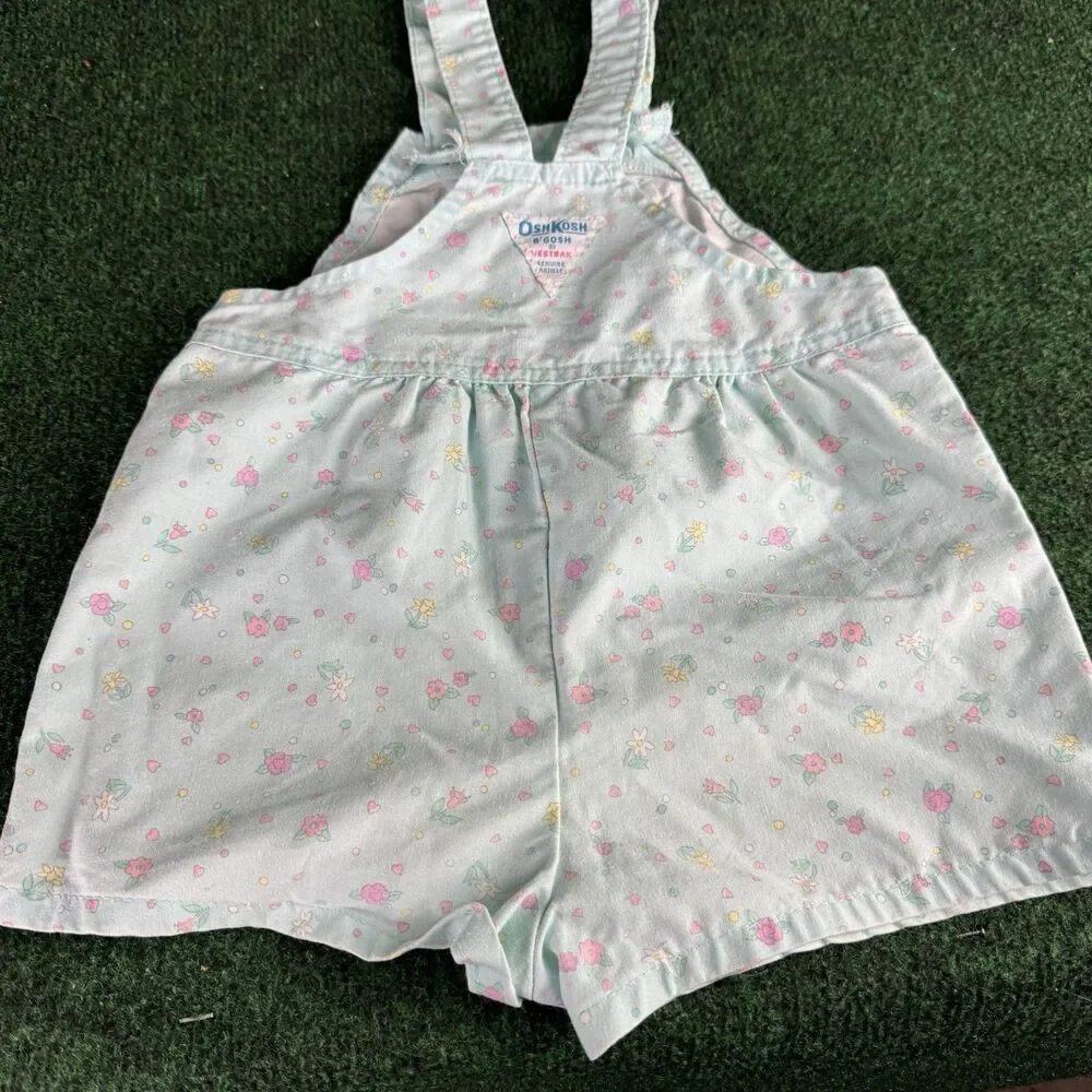 Vintage OshKosh Bgosh Overalls Baby Girls Floral Shortalls Vestbak Blue Size 5